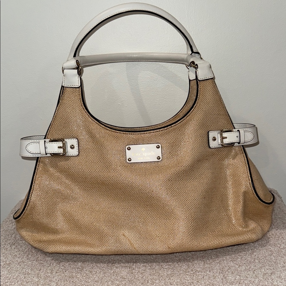 kate spade Tan and White Canvas Tote with White Trim